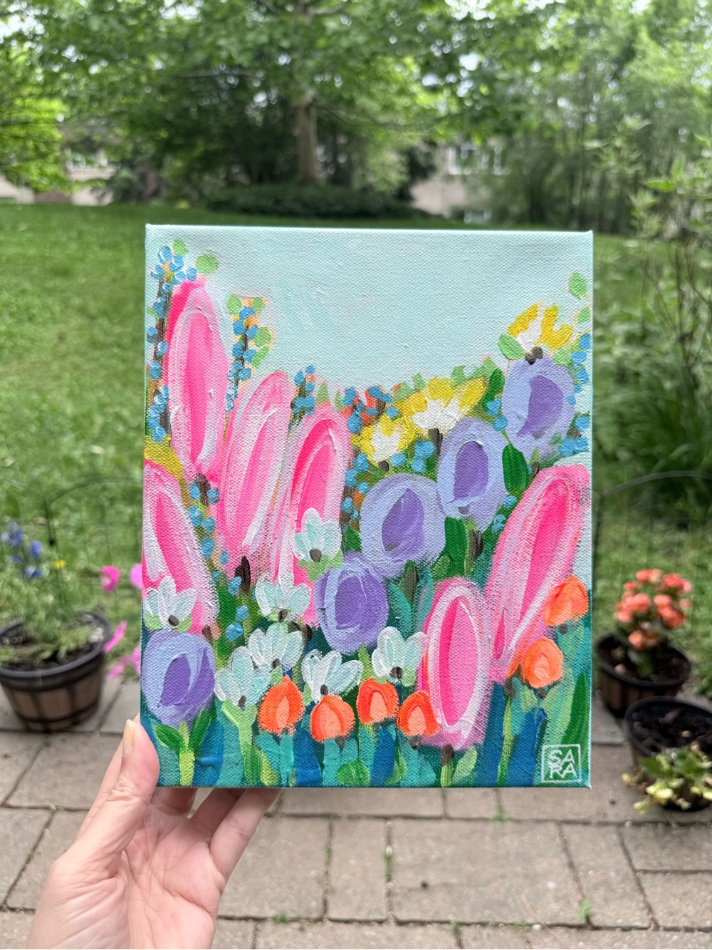 Bright Pink & Purple Floral Canvas Art by Sara Purves